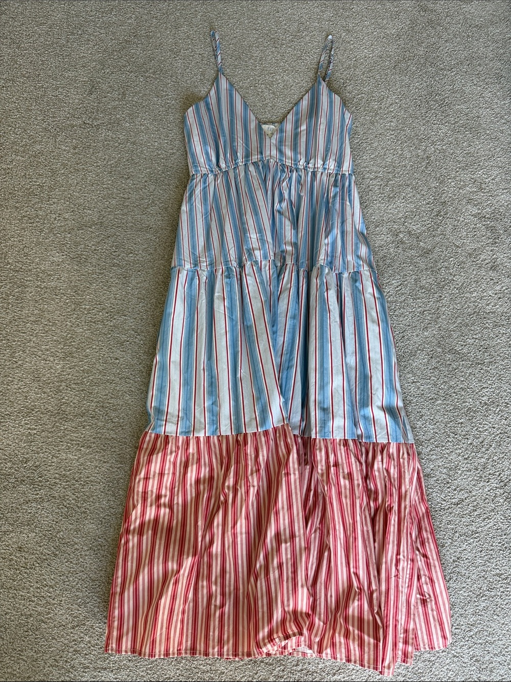 Blue and Pink Striped Tiered Maxi Dress
